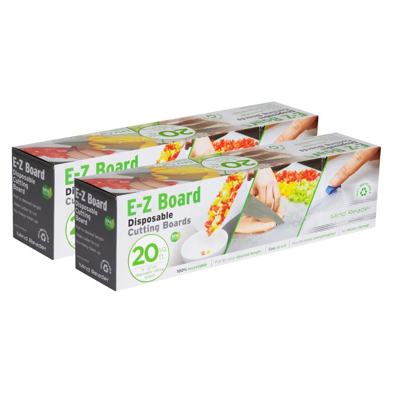 Mind Reader E-Z Board Disposable Plastic Cutting Board, Flexible, 20 sf, Camping, 13.78"L x 3.35"W x 3.74"H, 2 Pack, Clear - Image 1